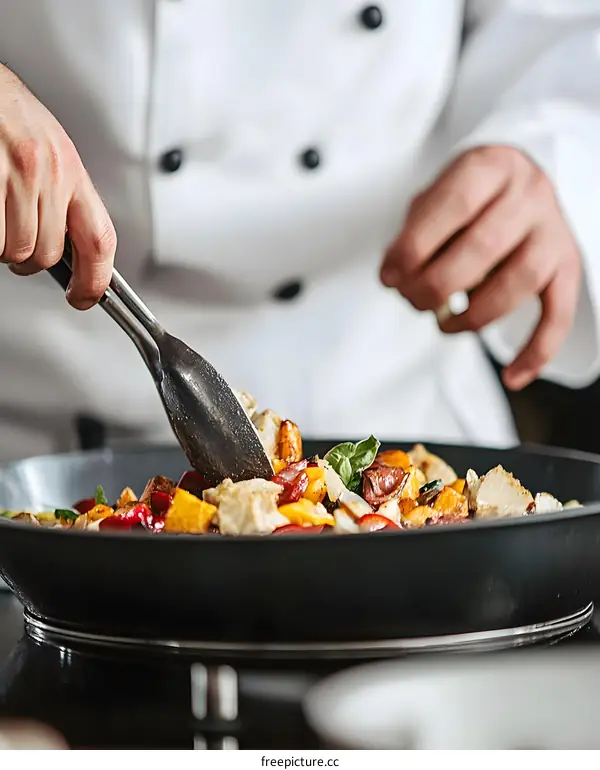Chef Stirring Up A Delicious Meal In A Frying Pan