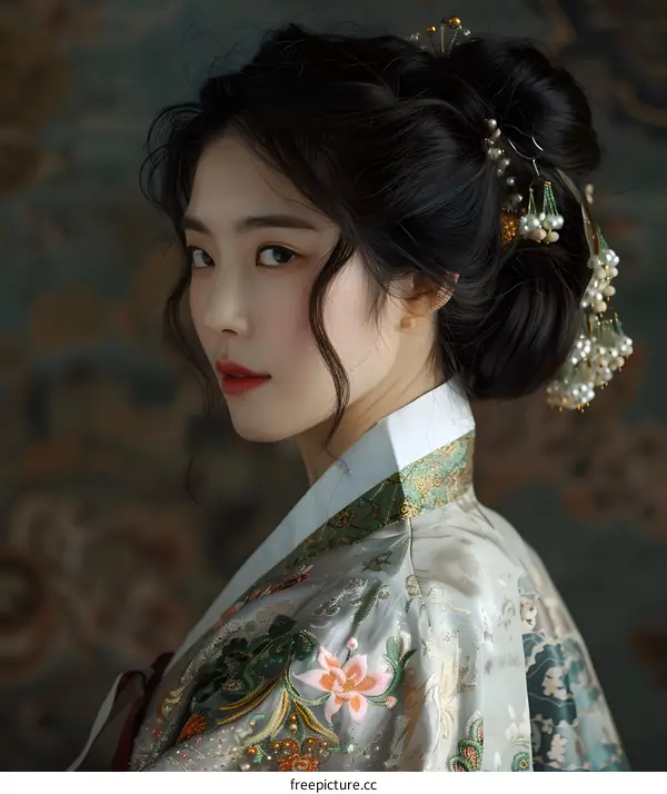 Portrait of a young woman in traditional Korean dress