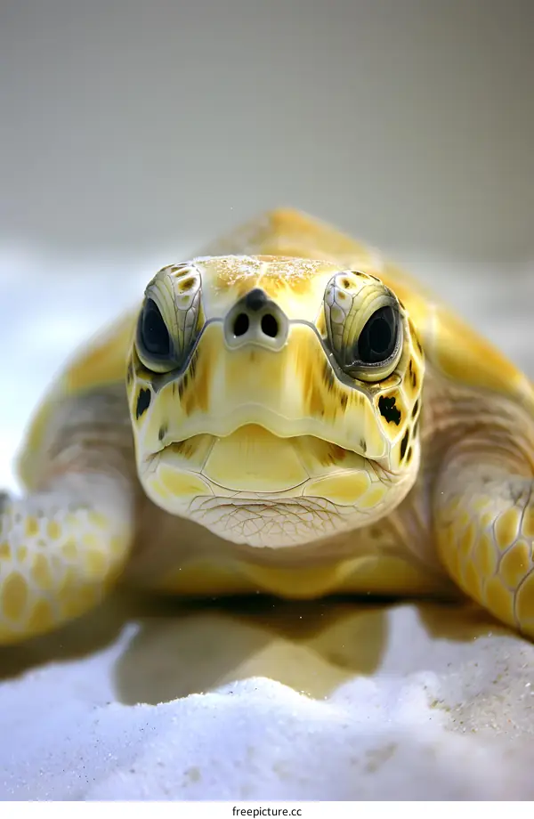 A close-up of a sea turtle