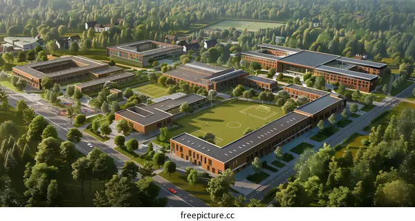 Aerial view of modern school campus