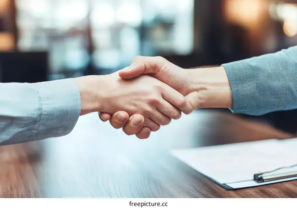 Business Deal Agreement Handshake Two Caucasian People