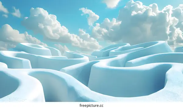 Surreal landscape with rolling white hills and blue sky
