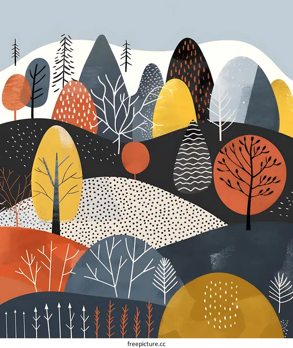 Abstract Autumn Forest Landscape Illustration