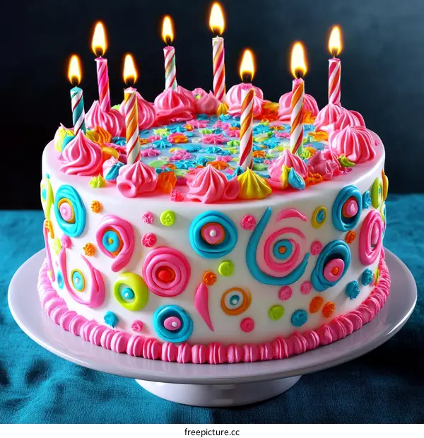 Colorful Birthday Cake with Candles