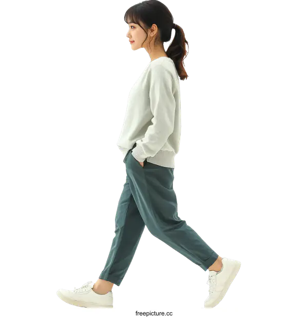 [Transparent Background PNG]Young Woman in Casual Outfit Walking