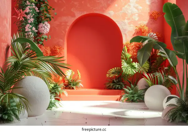 Coral Tropical Floral Display Scene