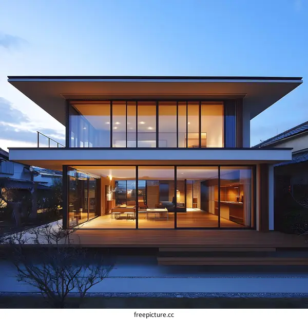 Modern Japanese Style Home with Large Glass Windows