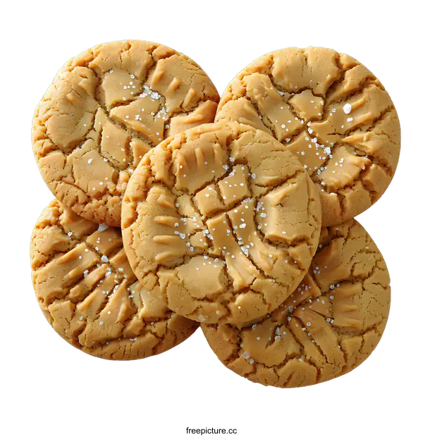 [Transparent Background PNG]Five Peanut Butter Cookies With Coarse Sugar