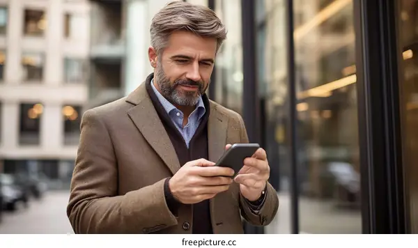 Businessman Using Smartphone Outdoors