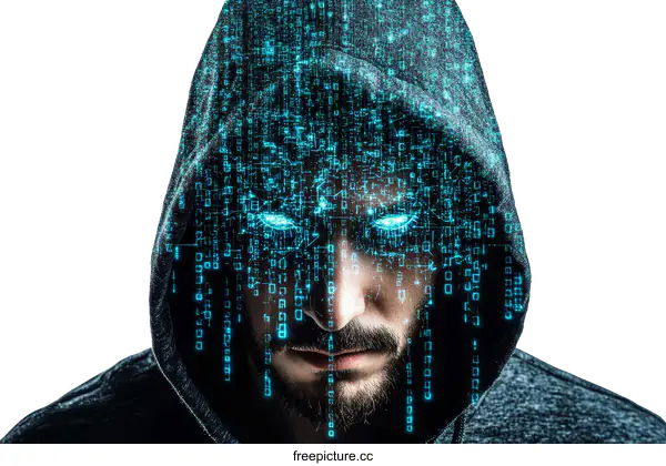 [Transparent Background PNG]Digital Face with Binary Code Overlay Illustration