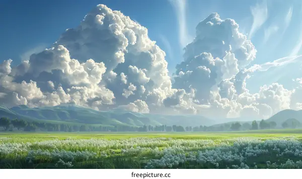 Rolling Green Hills Under a Blue Sky