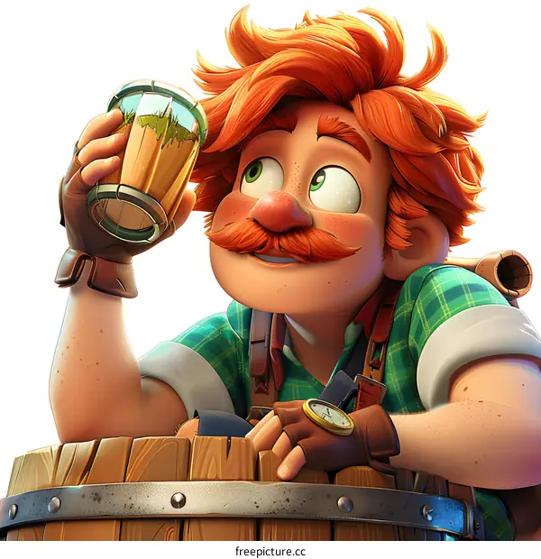 redhead cartoon man holding a beer