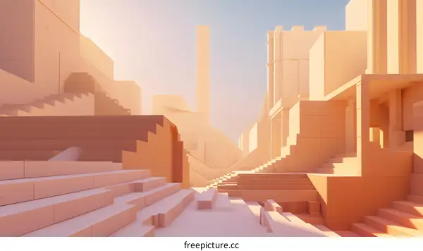 Minimalist Architecture with Stairs and Buildings in Light Orange Color