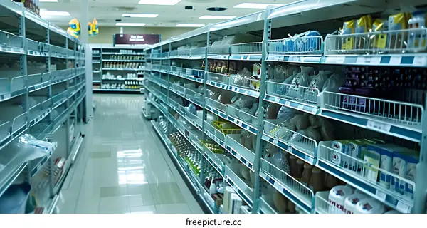 Empty Supermarket Shelves in Blue Light