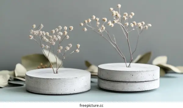 Modern Concrete Vase with Dried Flowers
