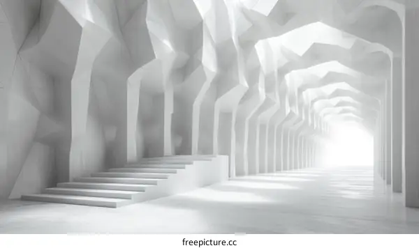 Futuristic White Concrete Parametric Staircase Tunnel Corridor