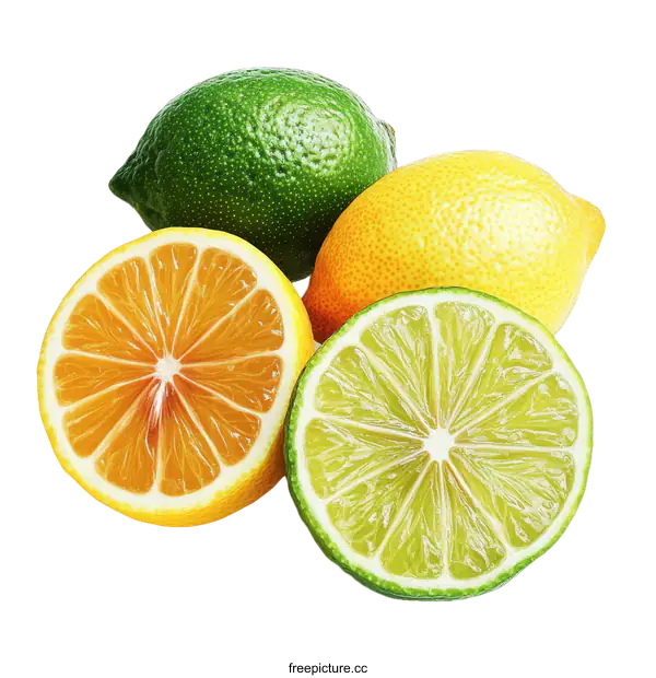 [Transparent Background PNG]Citrus Fruits Collection  Close-up of Lemons and Limes