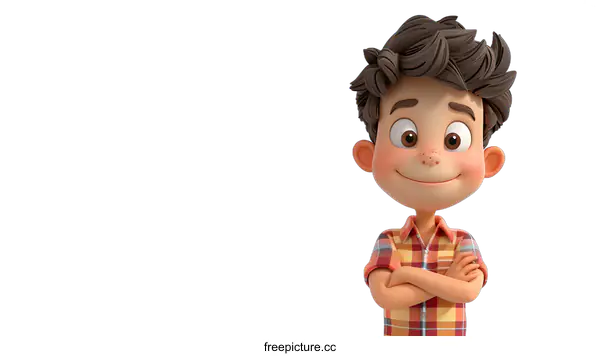 [Transparent Background PNG]A 3D illustration of a boy with brown hair and freckles