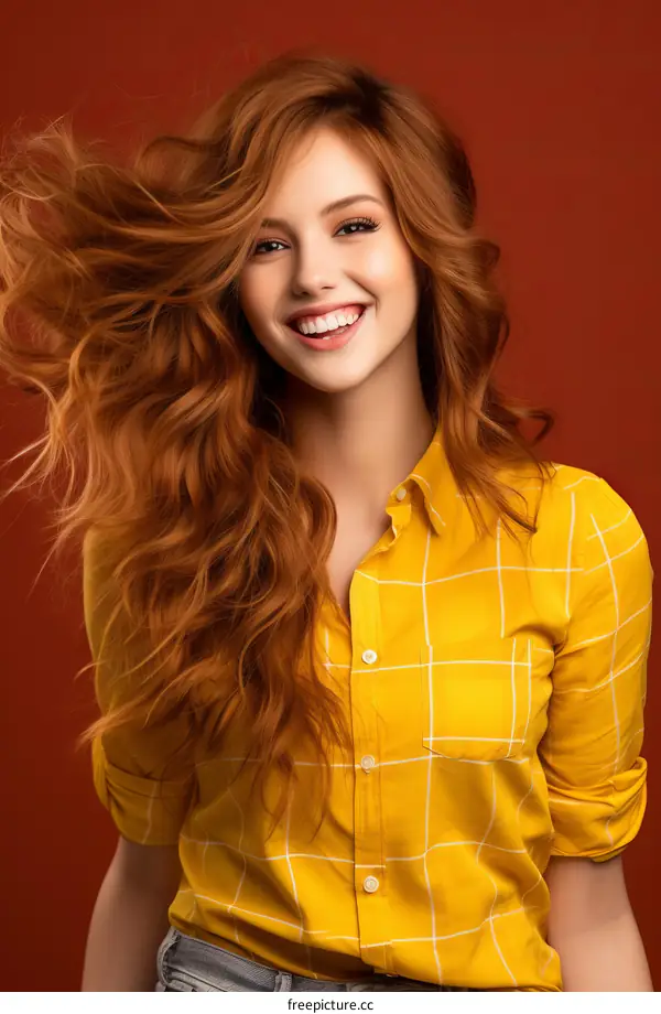 Glamorous Redhead in Yellow Plaid
