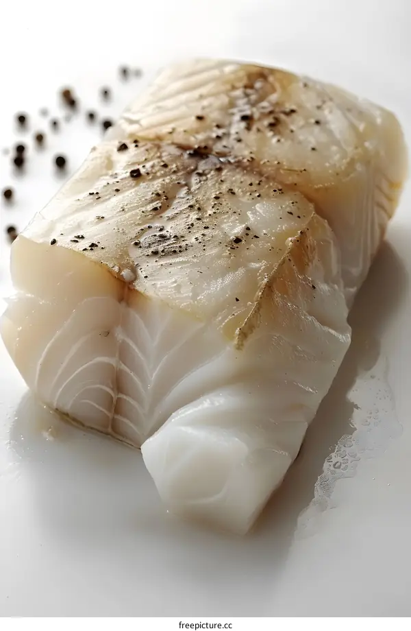 Fresh raw white fish fillet with black pepper
