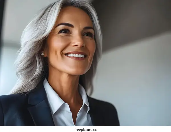 Smiling Business Woman Looking Up