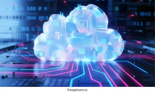 Cloud Computing Concept with Circuit Board and Digital Elements