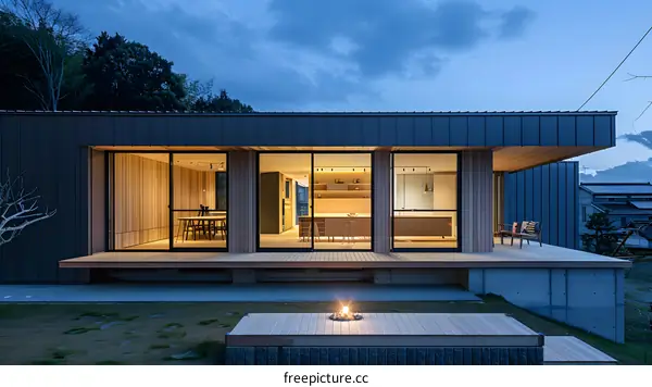 Modern House with Large Windows and Wooden Deck