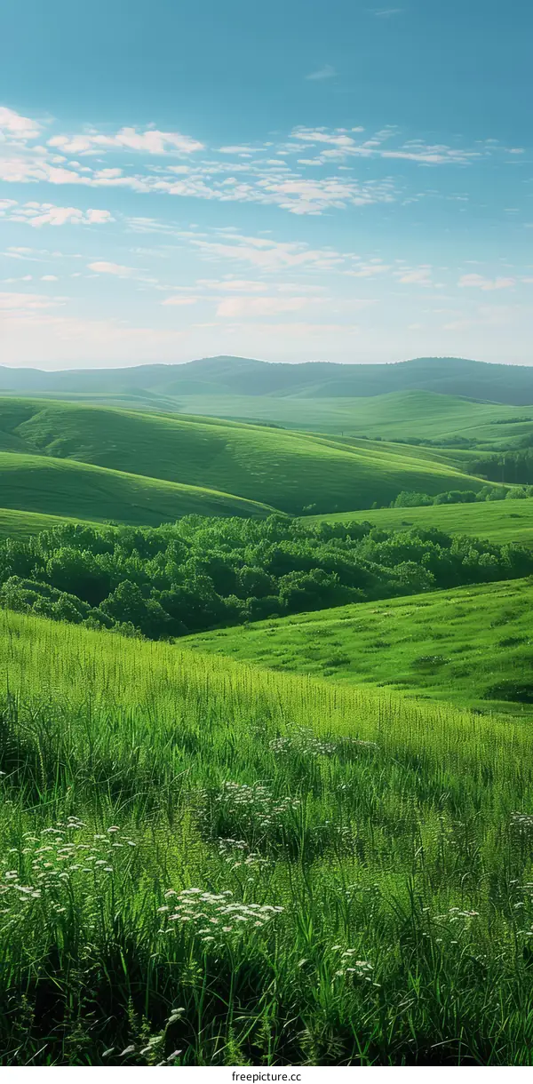 Picturesque Green Rolling Hills Landscape