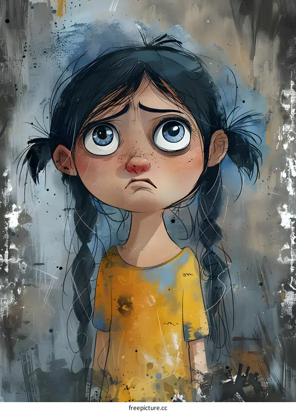 sad girl with blue eyes and black hair