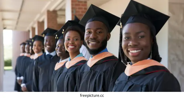 A group of African American students posing for a photo on their graduation day