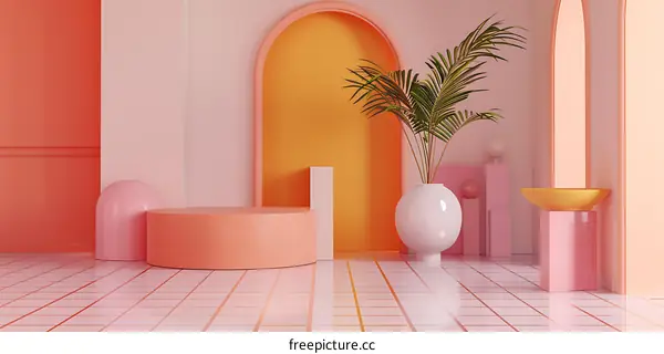 Minimalist Interior Design With Pastel Colors And Geometric Shapes