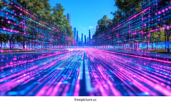 Digital Cityscape Pathway Illustration