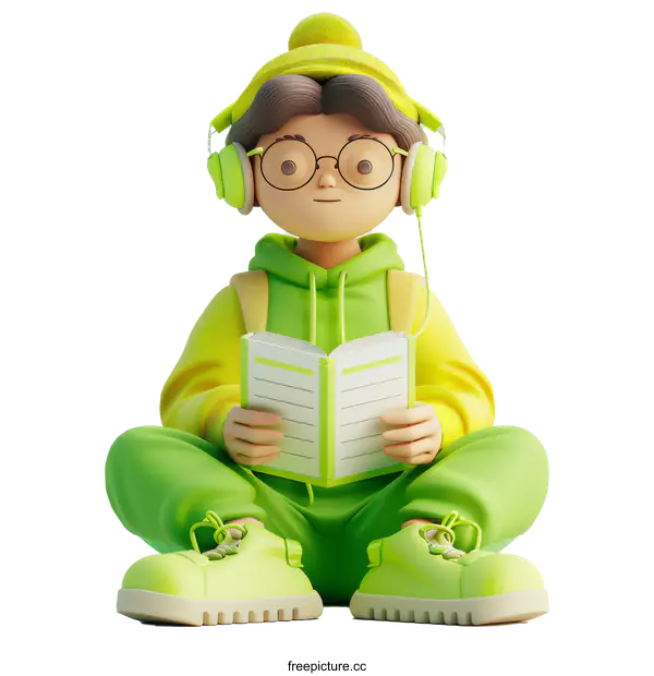3D Character Reading and Listening to Music