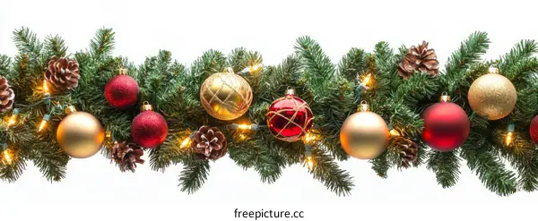 Christmas Garland with Ornaments and Lights