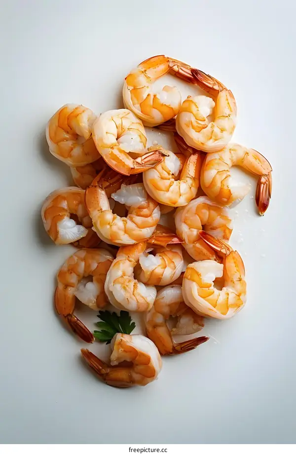Cooked Shrimp on White Background