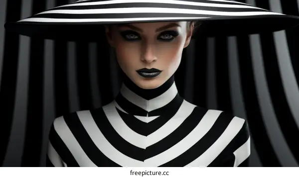 Black and white portrait of a woman wearing a large hat