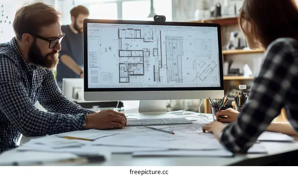 Architects Working on Building Plans in an Office