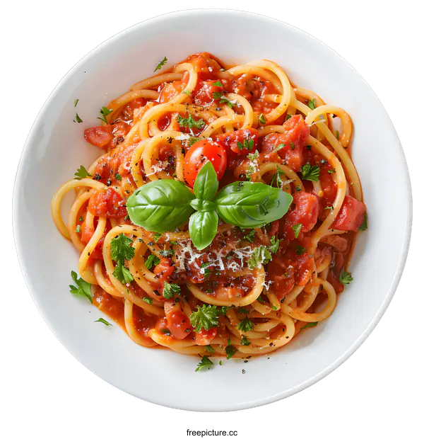 [Transparent Background PNG]spaghetti with tomato sauce and basil