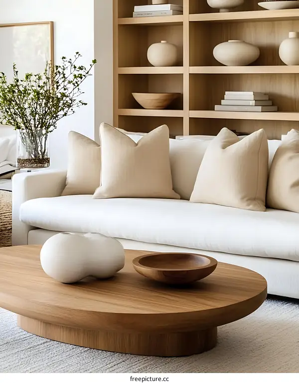 Modern Living Room Interior Design with Wooden Coffee Table