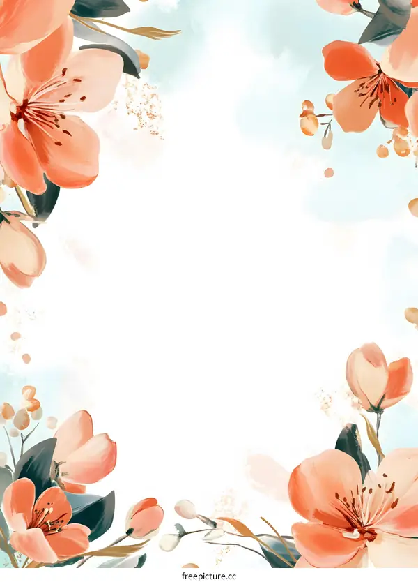 Floral Watercolor Background with Peach Flowers
