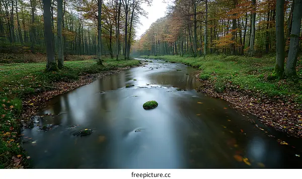 Autumnal Forest Stream Landscape