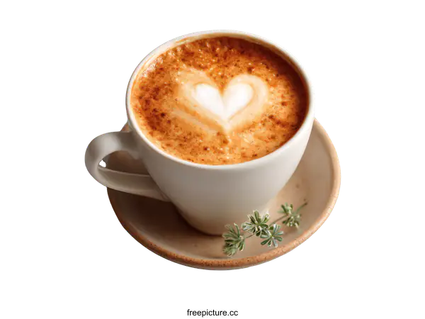 [Transparent Background PNG]Aromatic Heart-Shaped Latte Art Coffee Cup