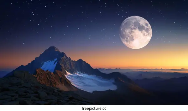 Majestic Mountain Range Under a Full Moon