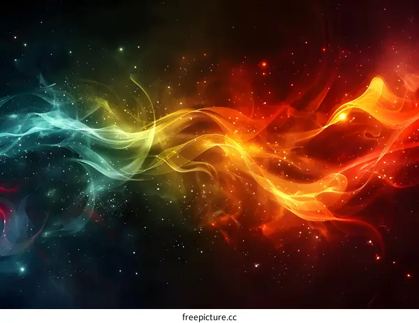 Abstract Background with Colorful Swirling Smoke and Stars