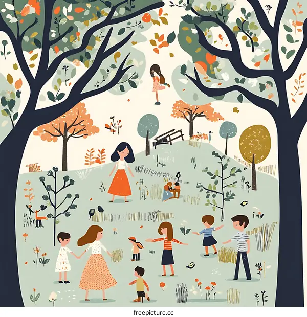 Children Playing in the Park Illustration