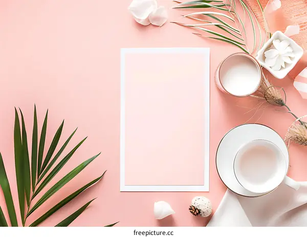 Blank Pink  Card Mockup With White Frame on Pink Background