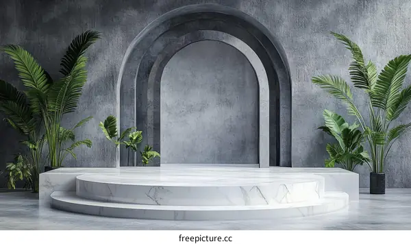 Modern Minimalist Marble Podium Display with Greenery