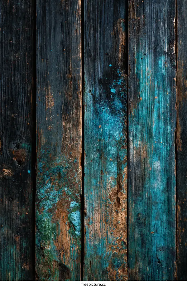 Weathered Wooden Plank Background with Teal Paint