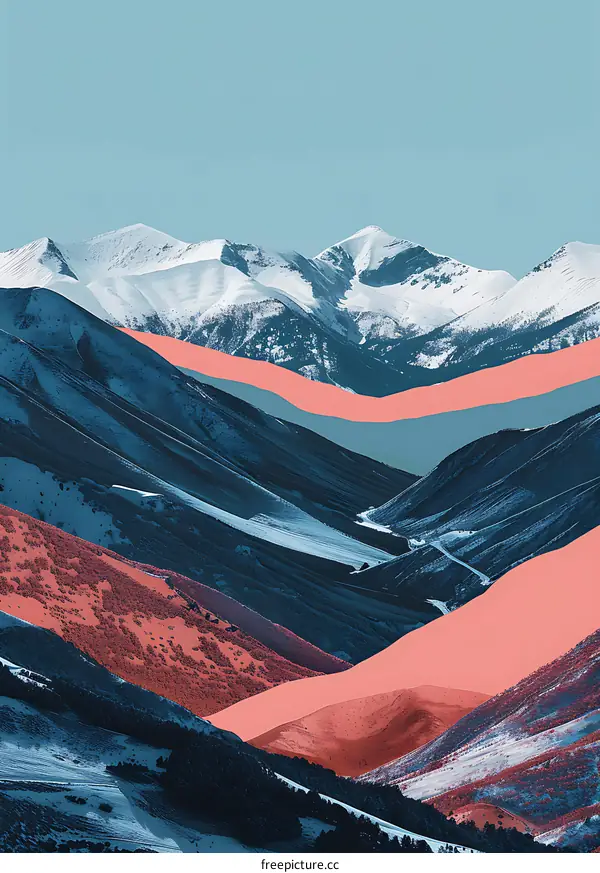 Abstract Mountain Landscape With Red and Blue Hues