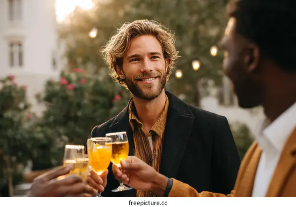Friends toasting with drinks outdoor